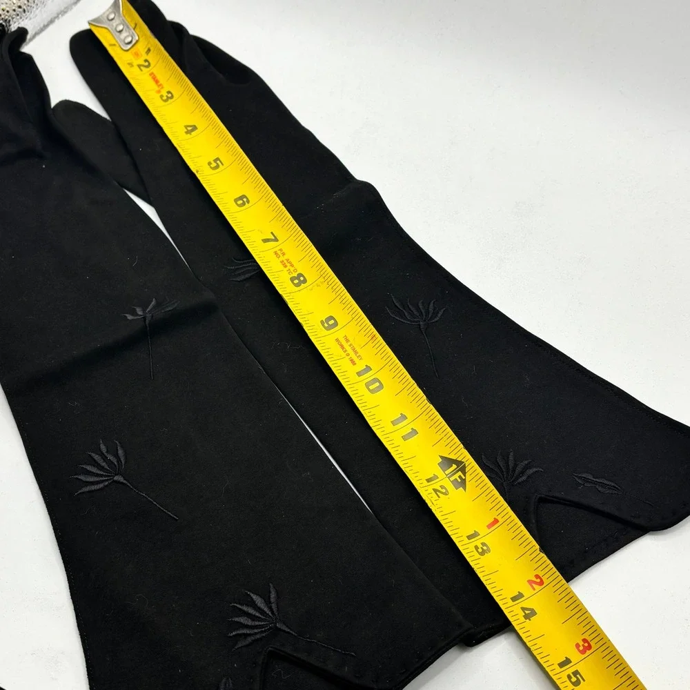 Wear-Right Vintage Black Cotton Opera Gloves Embroidered Western Germany Sz‎ 7.5